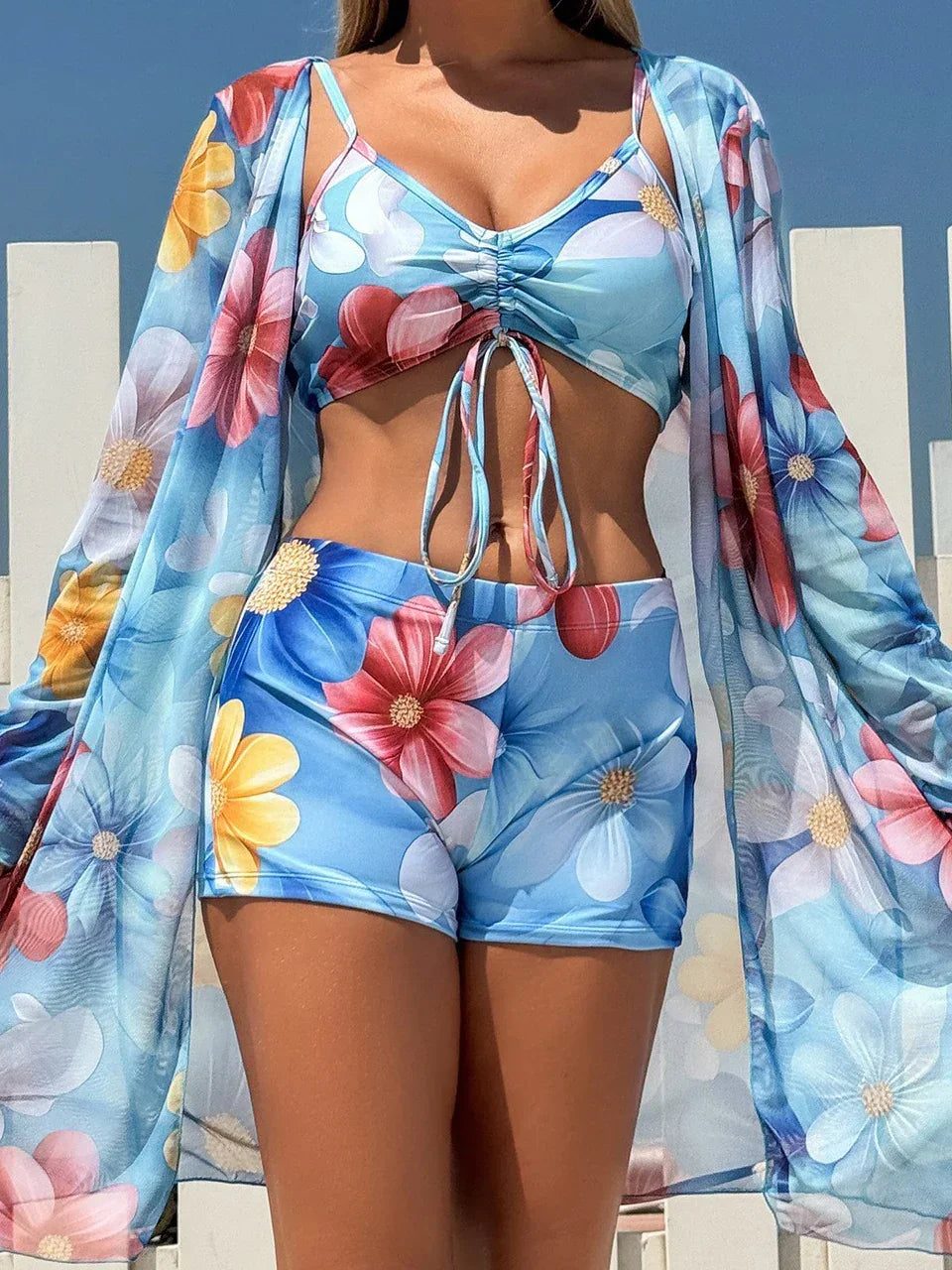 Biquíni Tie Dye 3 Peças | Cintura Alta com Shorts