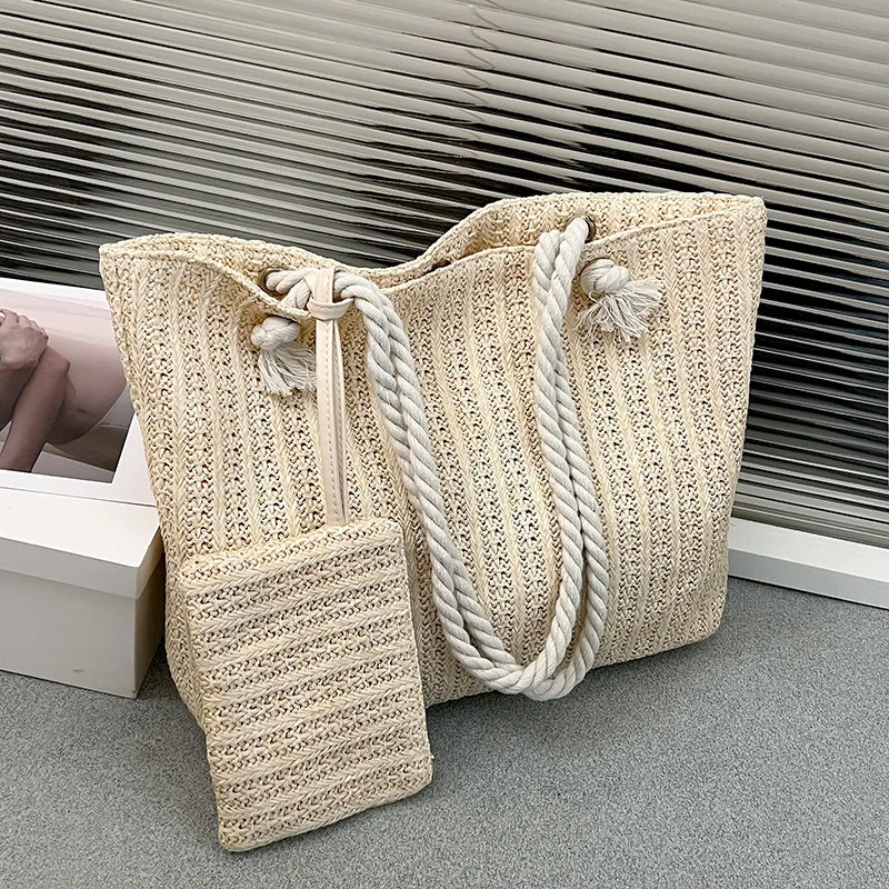 Bolsa de Praia Palha Estilo Boho | Grande Capacidade