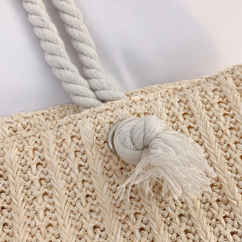 Bolsa de Praia Palha Estilo Boho | Grande Capacidade