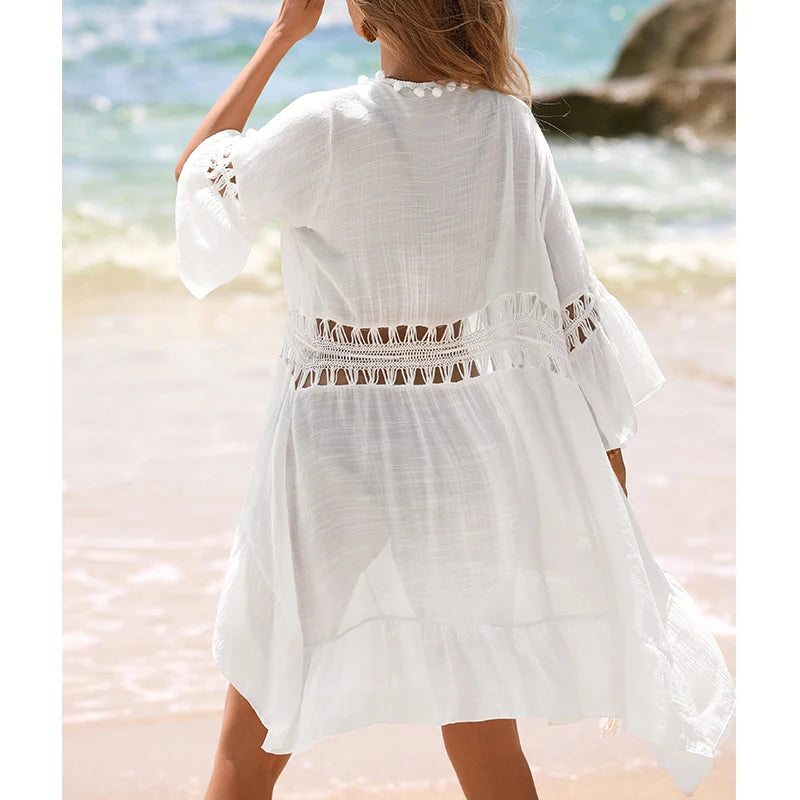 Cardigan Saída de Praia com Franjas | Leve e Respirável