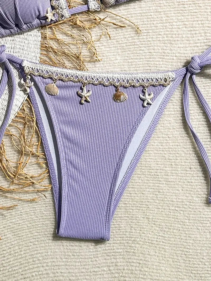 Biquíni Triângulo Frente Única | Design Concha & Estrela do Mar com Bojo