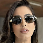 Óculos de Sol Retrô Oval com Armação Metálica | Proteção UV400