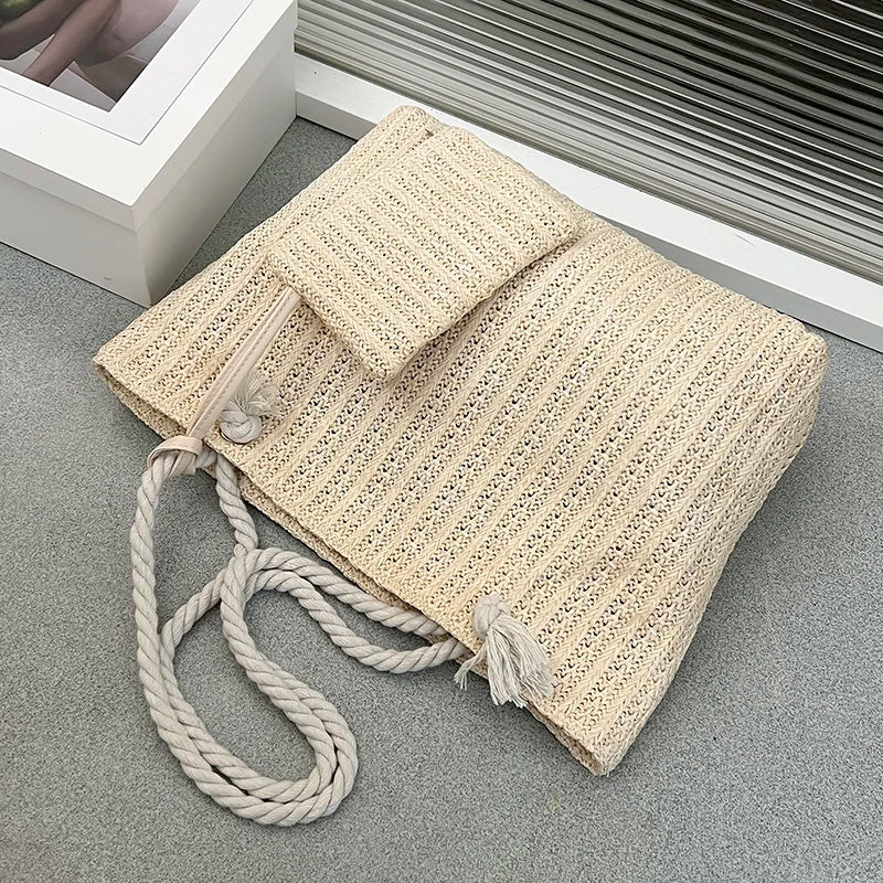 Bolsa de Praia Palha Estilo Boho | Grande Capacidade