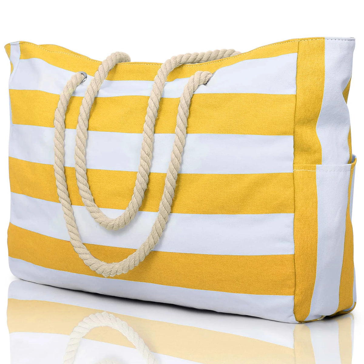 Bolsa de Praia Canvas Listrada com Zíper | Impermeável e Dobrável