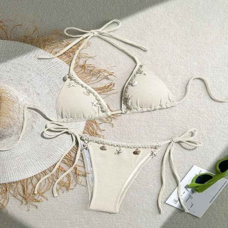 Biquíni Triângulo Frente Única | Design Concha & Estrela do Mar com Bojo