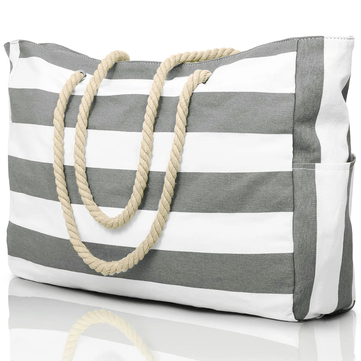 Bolsa de Praia Canvas Listrada com Zíper | Impermeável e Dobrável