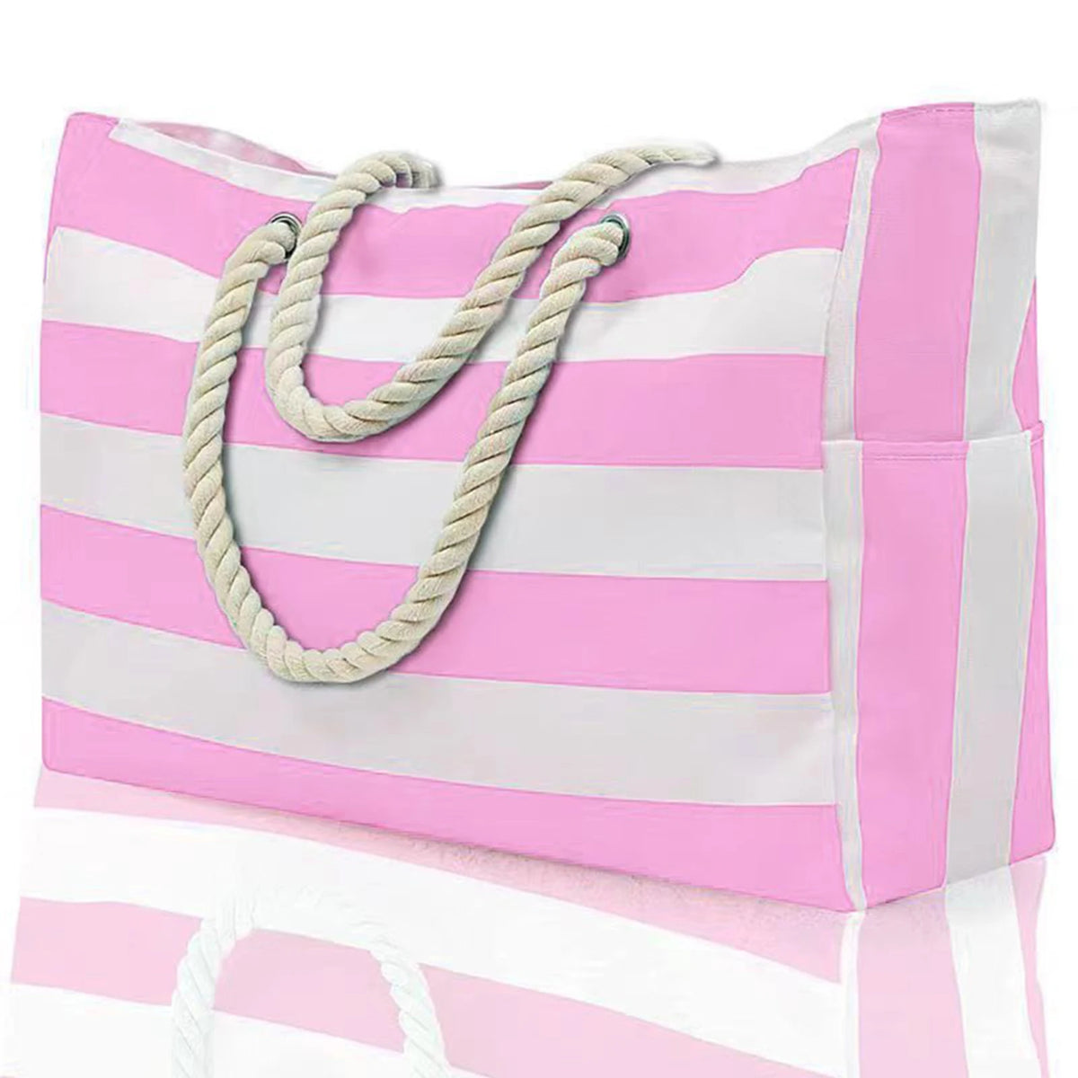Bolsa de Praia Canvas Listrada com Zíper | Impermeável e Dobrável