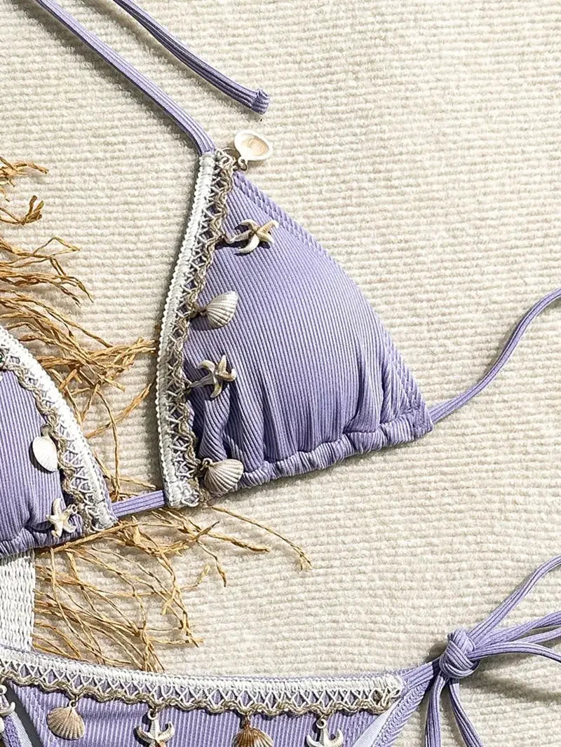 Biquíni Triângulo Frente Única | Design Concha & Estrela do Mar com Bojo