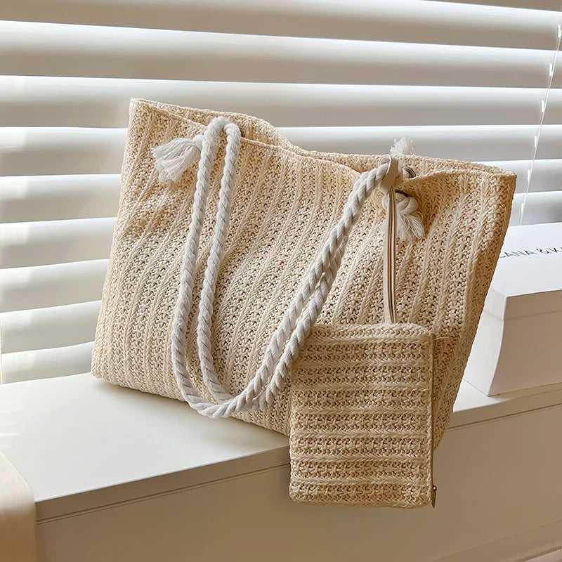 Bolsa de Praia Palha Estilo Boho | Grande Capacidade