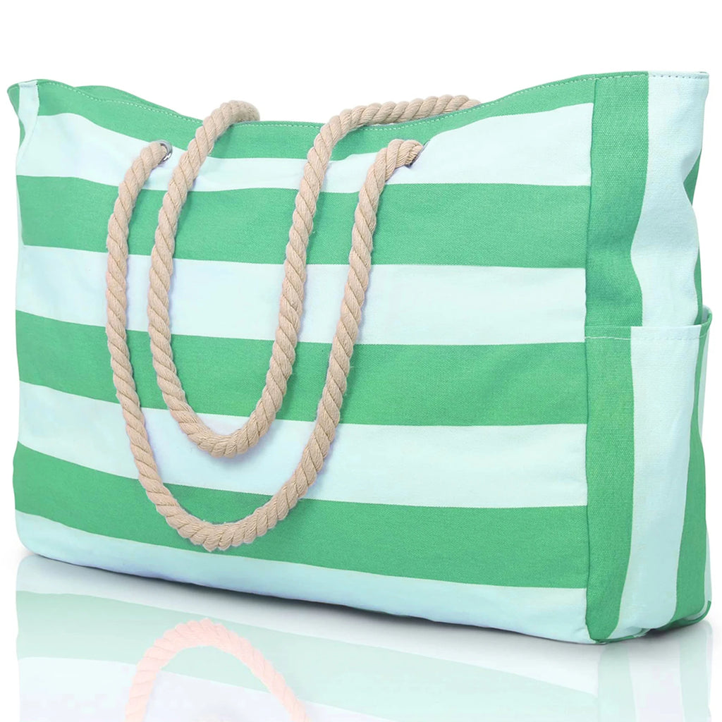 Bolsa de Praia Canvas Listrada com Zíper | Impermeável e Dobrável