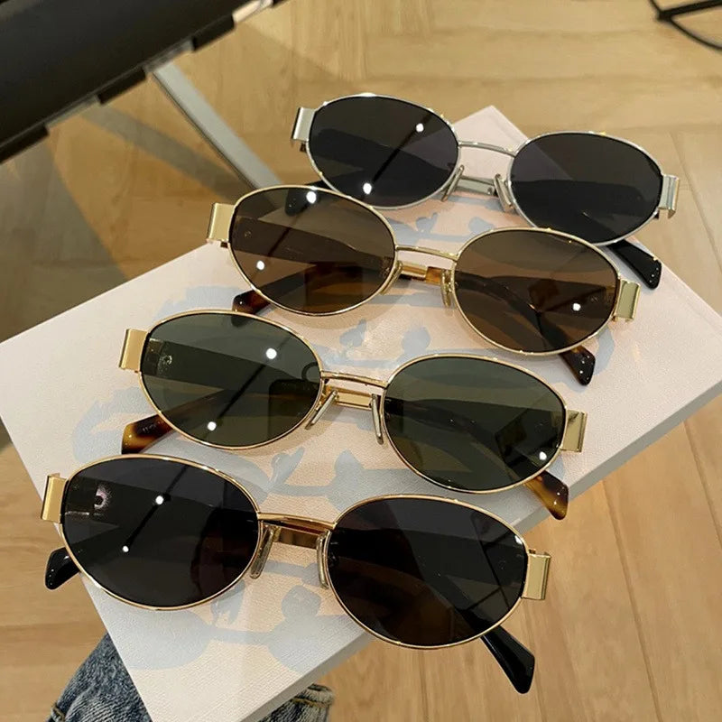 Óculos de Sol Retrô Oval com Armação Metálica | Proteção UV400