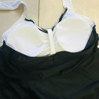 Tankini Plus Size 2 Peças com Vestido | Frente Única e Shorts Listrado