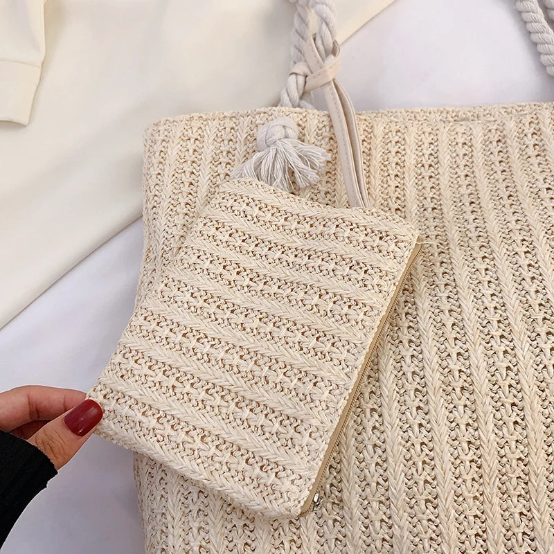 Bolsa de Praia Palha Estilo Boho | Grande Capacidade