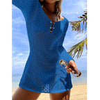Vestido Saída de Praia Manga Longa com Proteção Solar | Tricô Vazado